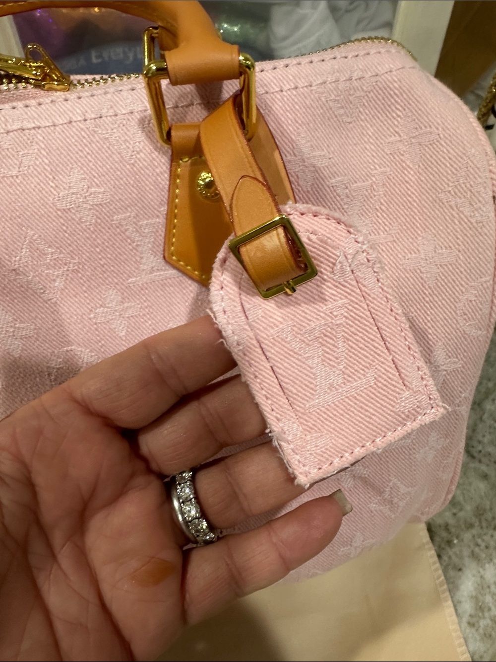 Pink Denim Satchel Handbag with Tan Trim. Nice condition - Picture 8 of 12